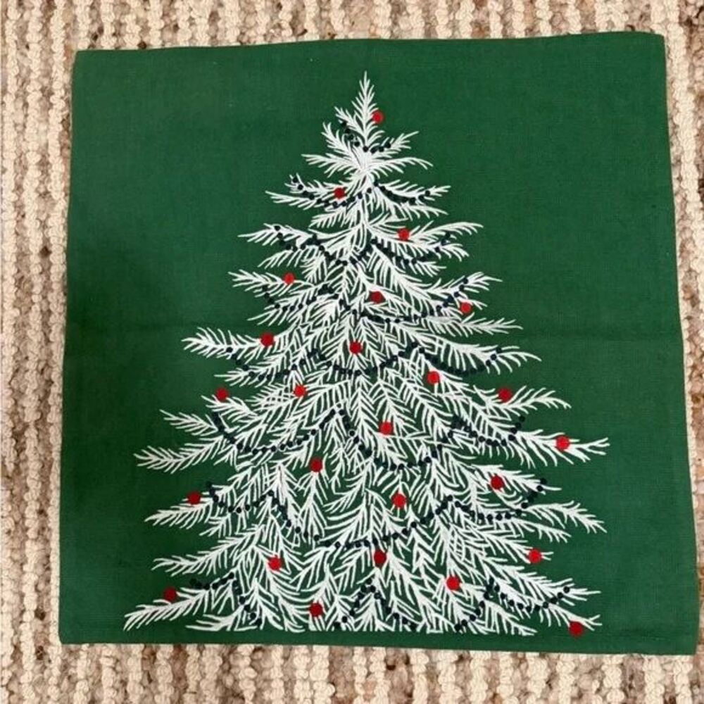 West elm Festive Tree Pillow Cover 20X20 Green Christmas